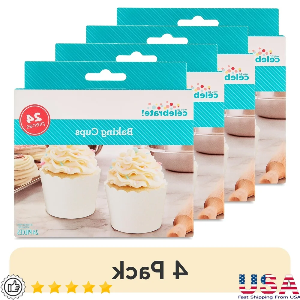 

4 Pack Decorative White Baking Cups Scalloped Edge Elegant Treats Ideal Parties Showers Celebrations Desserts 24 Count