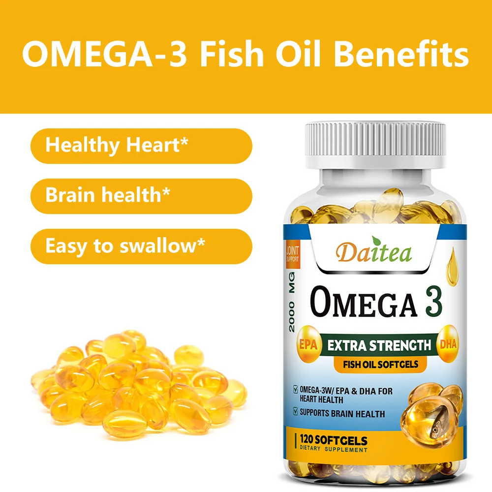 

Omega 3 Fish Oil - Supports Nervous System, Skin and Hair Health, and Relieves Stress,EPA & DHA