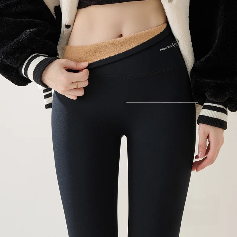 

High Waist Thiened Wool arkskin Yoga Pants Women's Outerwear Warm Fce Lined Autumn Winter New Sle Tummy Control