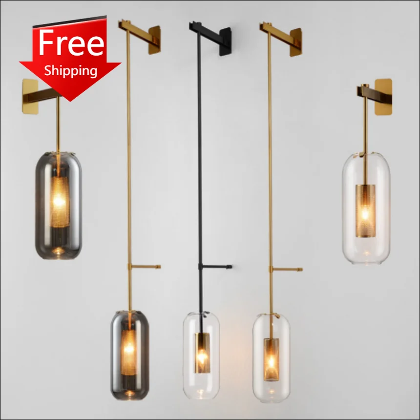 

Modern Glass Wall Sconce Lighting for Bedroom Bedside Hotel Hallway Background Lamp Decoration Business Lights Indoor Postmodern