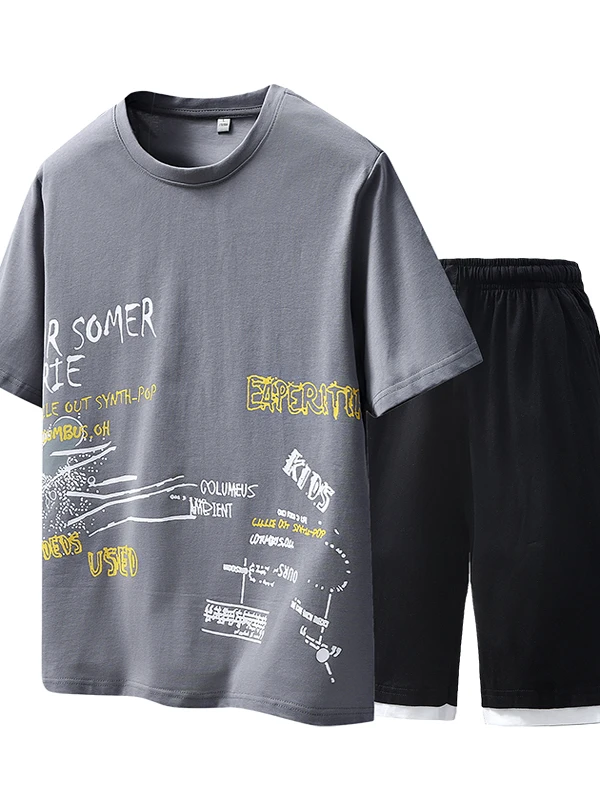 

Летний модный мужской комплект: футболка с коротким рукавом и шорты с принтом, повседневная спортивная одежда для молодежи, новинка 2025 года