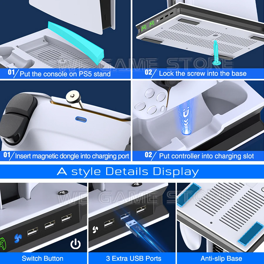 Ps5 universal multifuncional suporte 2 gamepad carregamento doca ventilador de refrigeração jogo console suporte para sony playstation 5 acessórios