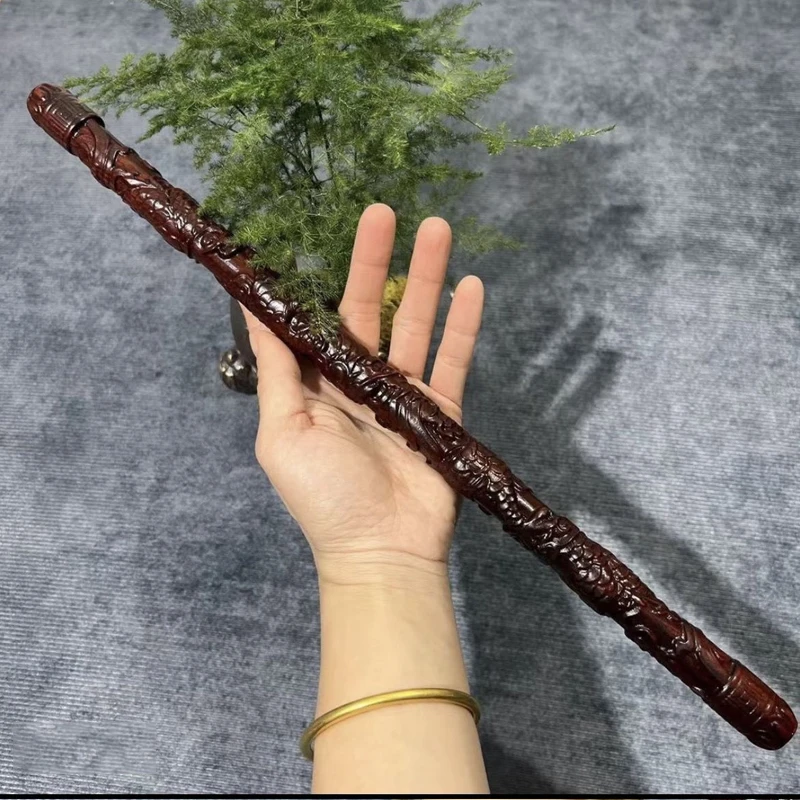 40cm Outdoor Portable EDC Purple Sandalwood Wooden Plate Dragon Stick Carving Fitness Training Short Stick Car Emergency Tool