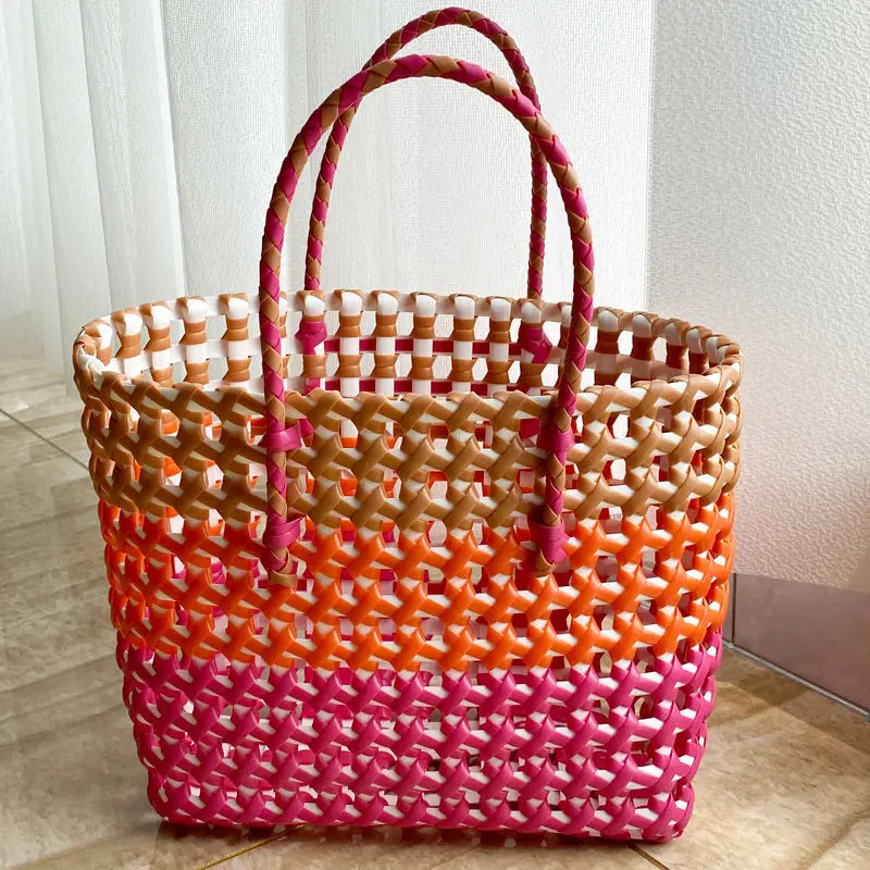 Ins Fashion Handmade Woven Large Capacity Bag Storage Basket Shopping Basket the Beach Bag Portable Vegetable Basket