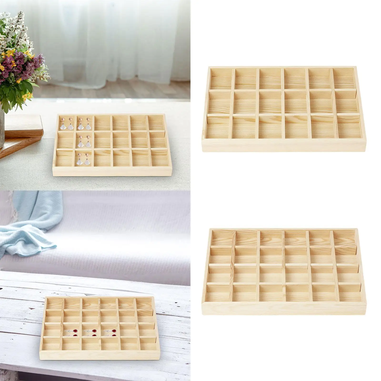 

Jewelry Tray Box Wooden Rings Brooch Pin Trendy Portable Jewelry Organizer for Showcase Dressing Room Dresser Countertop Home