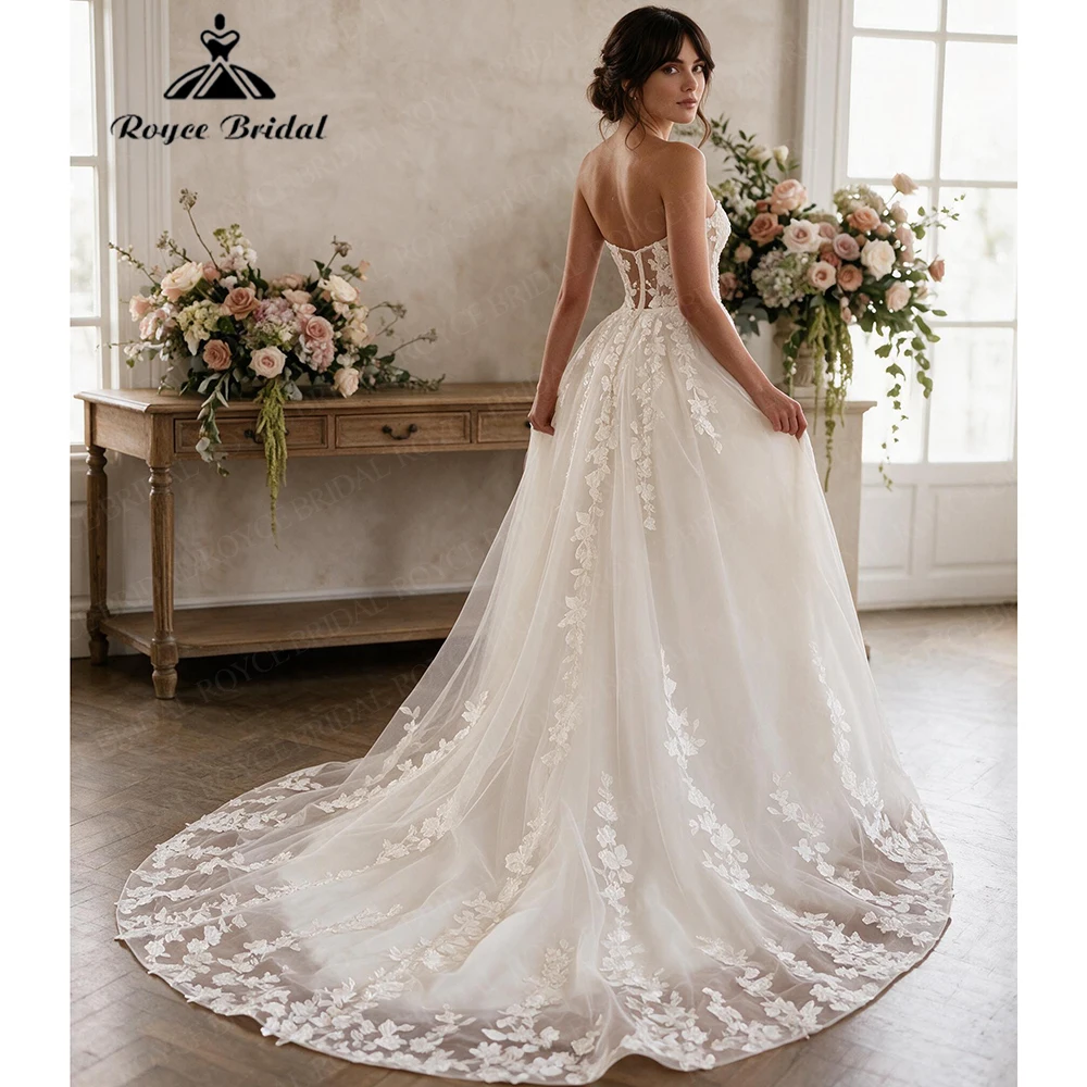 Roycebridal Elegant Strapless A Line Wedding Dresses 2027 Appliques Sexy Beach Bridal Gown Customized vestido de novia
