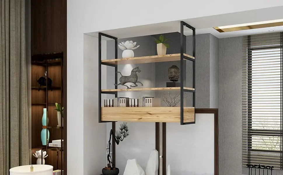 DIYHD 3 Tier Ceiling Mount Shelf Bracket Industrial Kitchen Floating Brackets, No Wooden Box