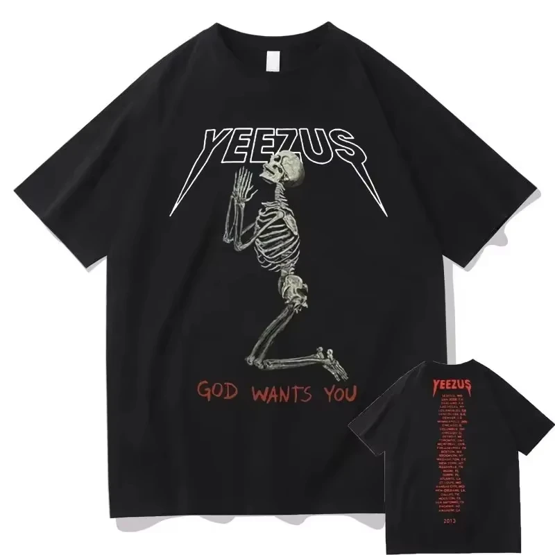 New God Wants You Kanye West Double Sided Print Tshirt Streetwear Skull Graphic 2026 New T-shirts Men  Hip-Hop TShirt Man