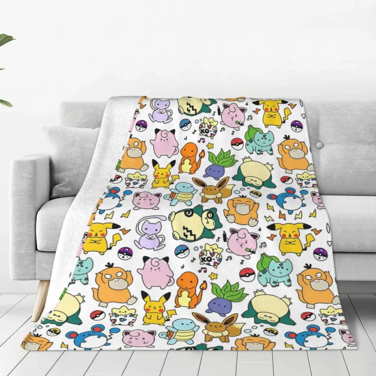 Pokemon Pikachu Anime Flannel Throw Blankets Cute Cartoon Game Blanket for Bed Couch Lightweight Thin Bedspread