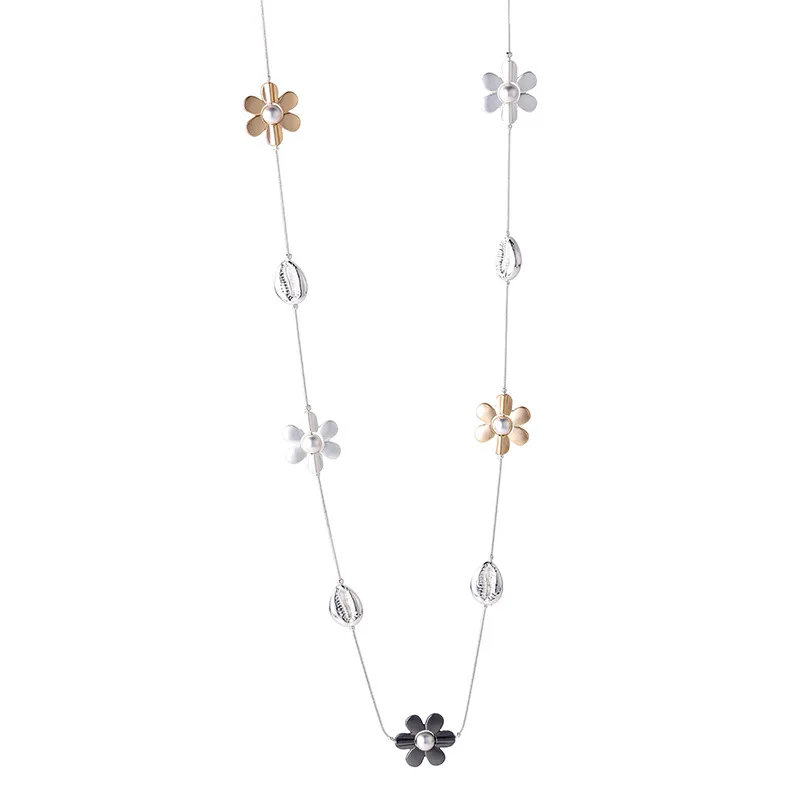 Women's Long Sweater Chain Flower Contrast Color Fashion Simple Style Amazon Best Selling Metal Necklace