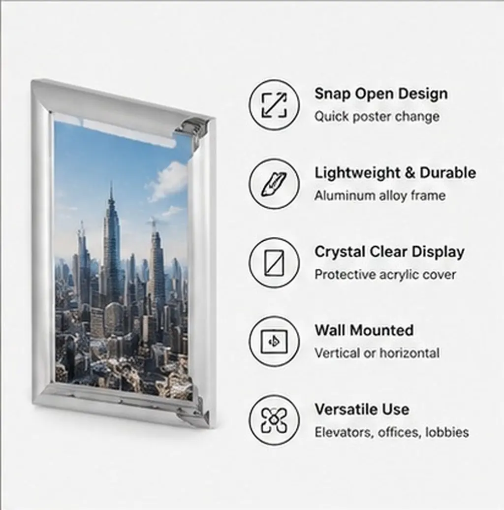 Snap Open Sign Holder Aluminum Snap Frame A4 12.99x9.45 Elevator Sign Holder Wall Mounted Poster Frame Office Display