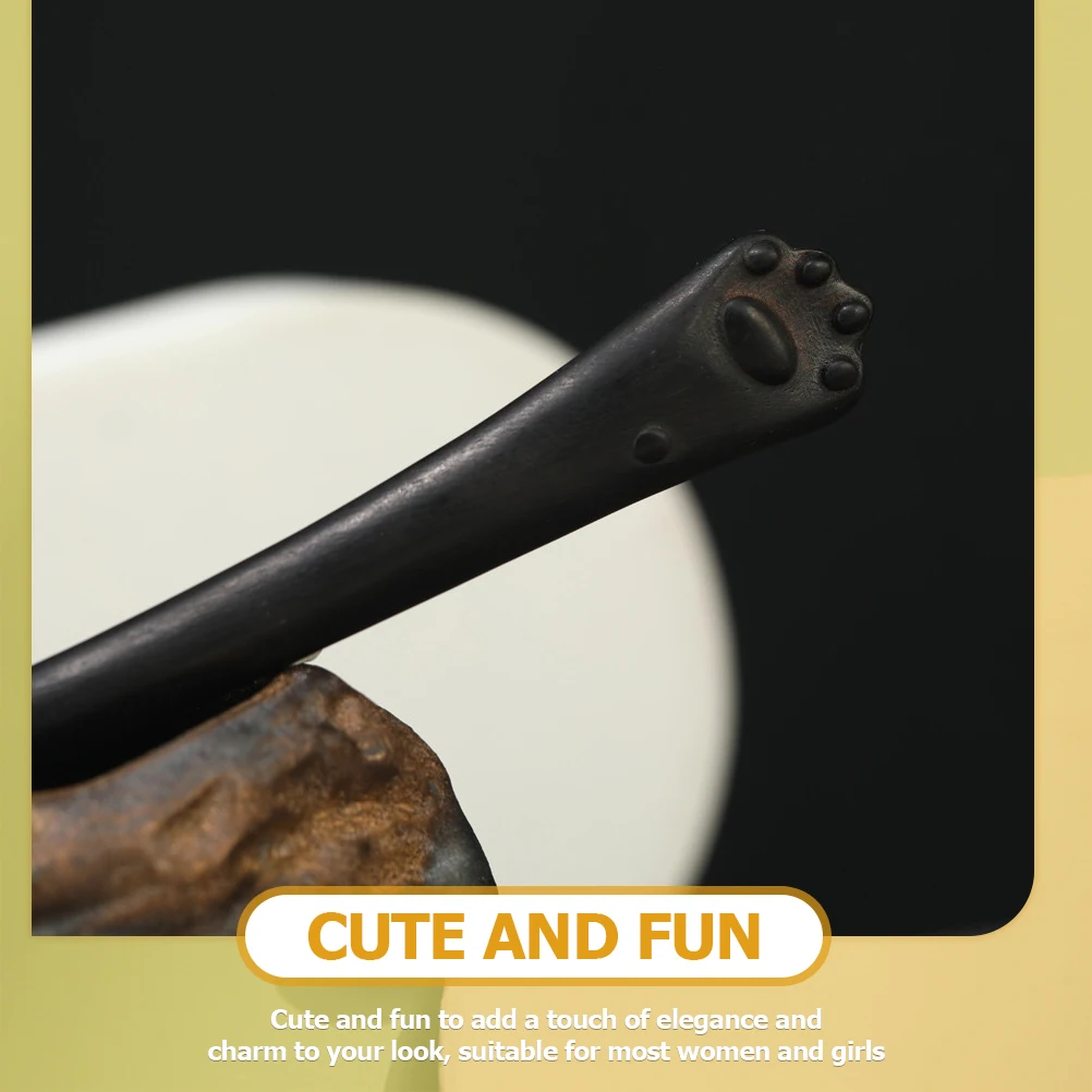 

Cat Paw Pin Chinese Style Stick Black Wood Women'S Bun Pin Gift Retro Bun Holder Japanese Accessories Wood Hair Sticks For Buns