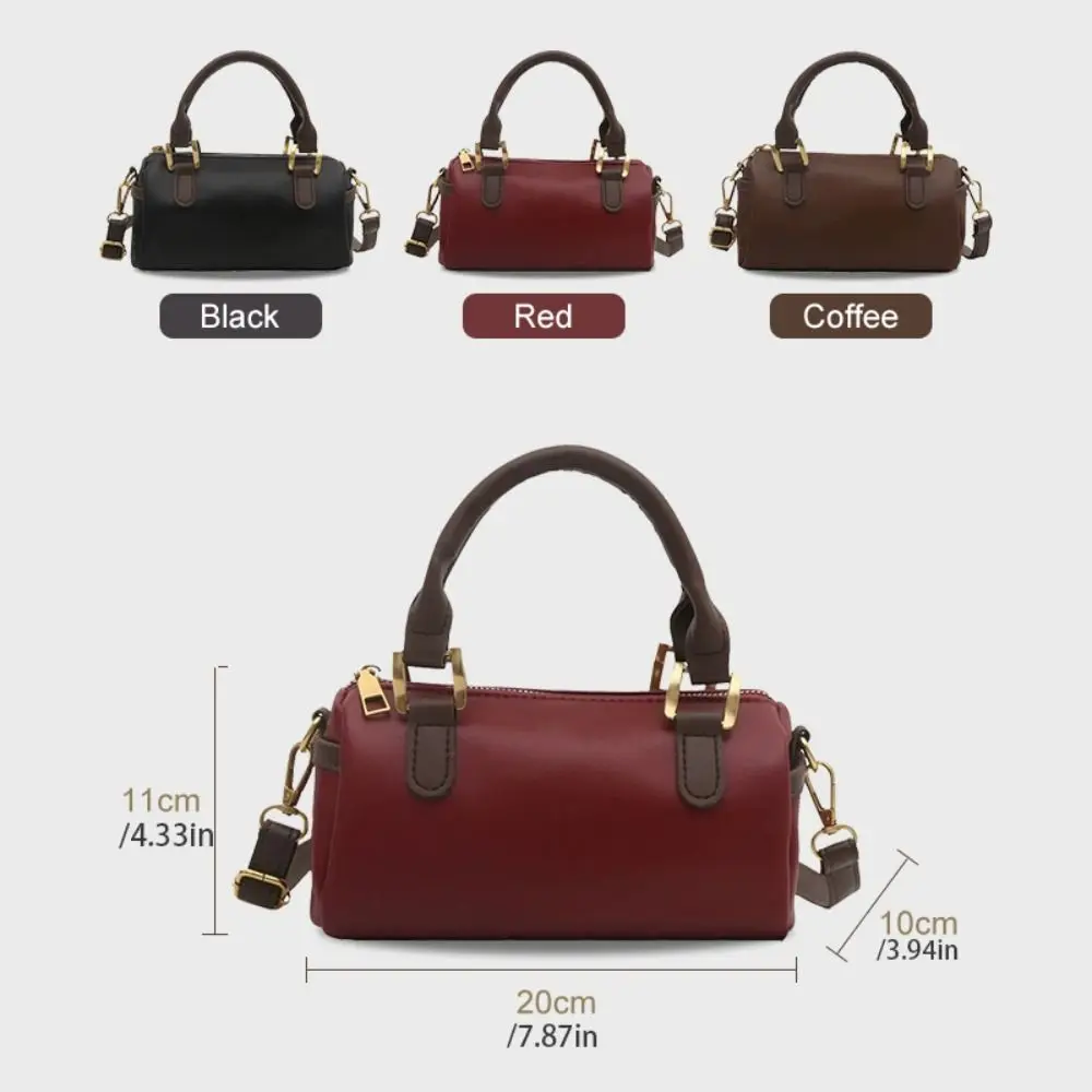 Vintage French Style Bowling Bag Large Capacity Elegant Women Handbags PU Leather Casual Boston Shoulder Bag Daily
