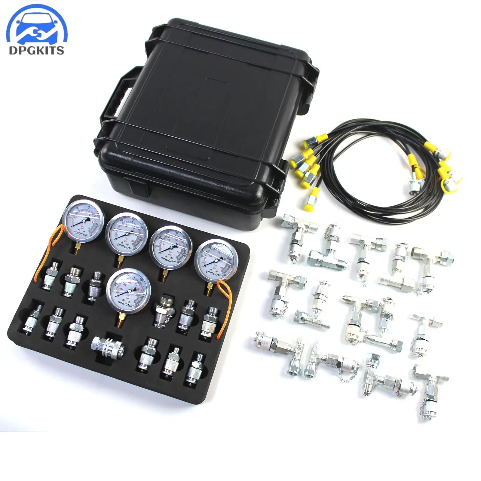 DPGKITS Hydraulic Test Gauges Pressure Kit 3 & Gauges Hoses 5 Gauges Kit Test Couplings 24 Test Hose Assembly Car Accessories