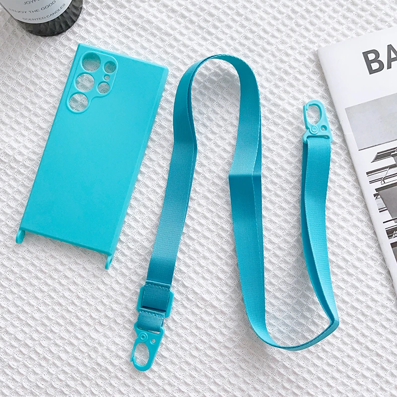 Solid Color Matte Hangable Rope Soft TPU Phone Case For Samsung S23 S22 S21 S20 FE Ultra Plus A52 A32 A22 Shockproof Back Cover