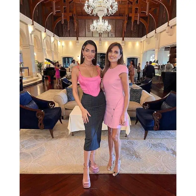 Sexy Pink Strap Top Super ort Par Evening High Street Faion Summer Hit Women's Vest Strapl ort Pure Color Garment