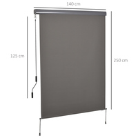 Vertical awning Balcony Windscreen, privacy screen, hand crank, polyester+aluminium, grey, 140x250cm