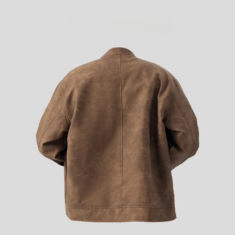 American Retro Brown Leather Jacket, Men's High-end Flight Jacket, Motorcycle Couple's Baseball Uniform, Trendy