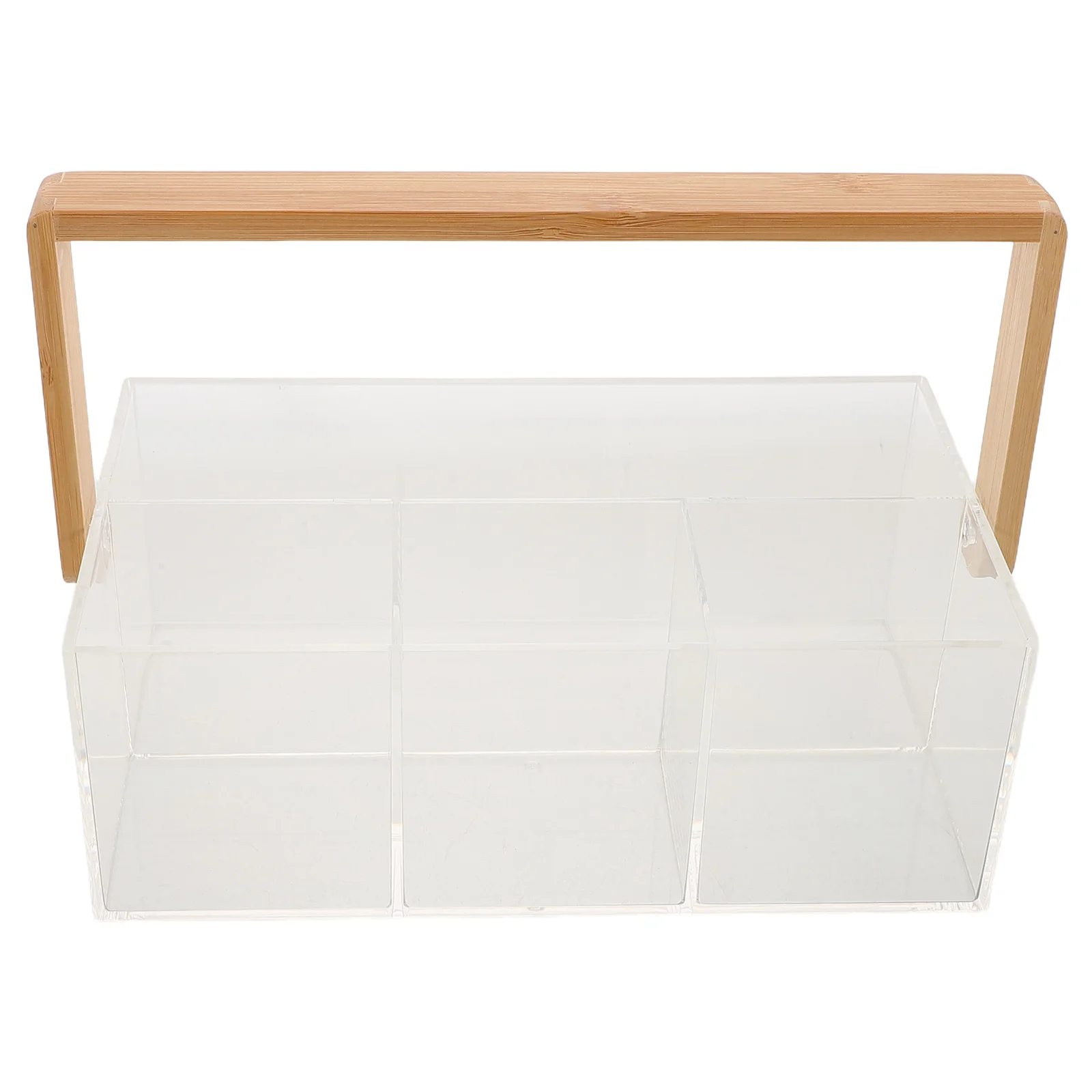 

Clear Acrylic Cutlery Organizer Bamboo Handle Multi-Use Silverware Storage Box Kitchen Picnic Party Tableware Organizer