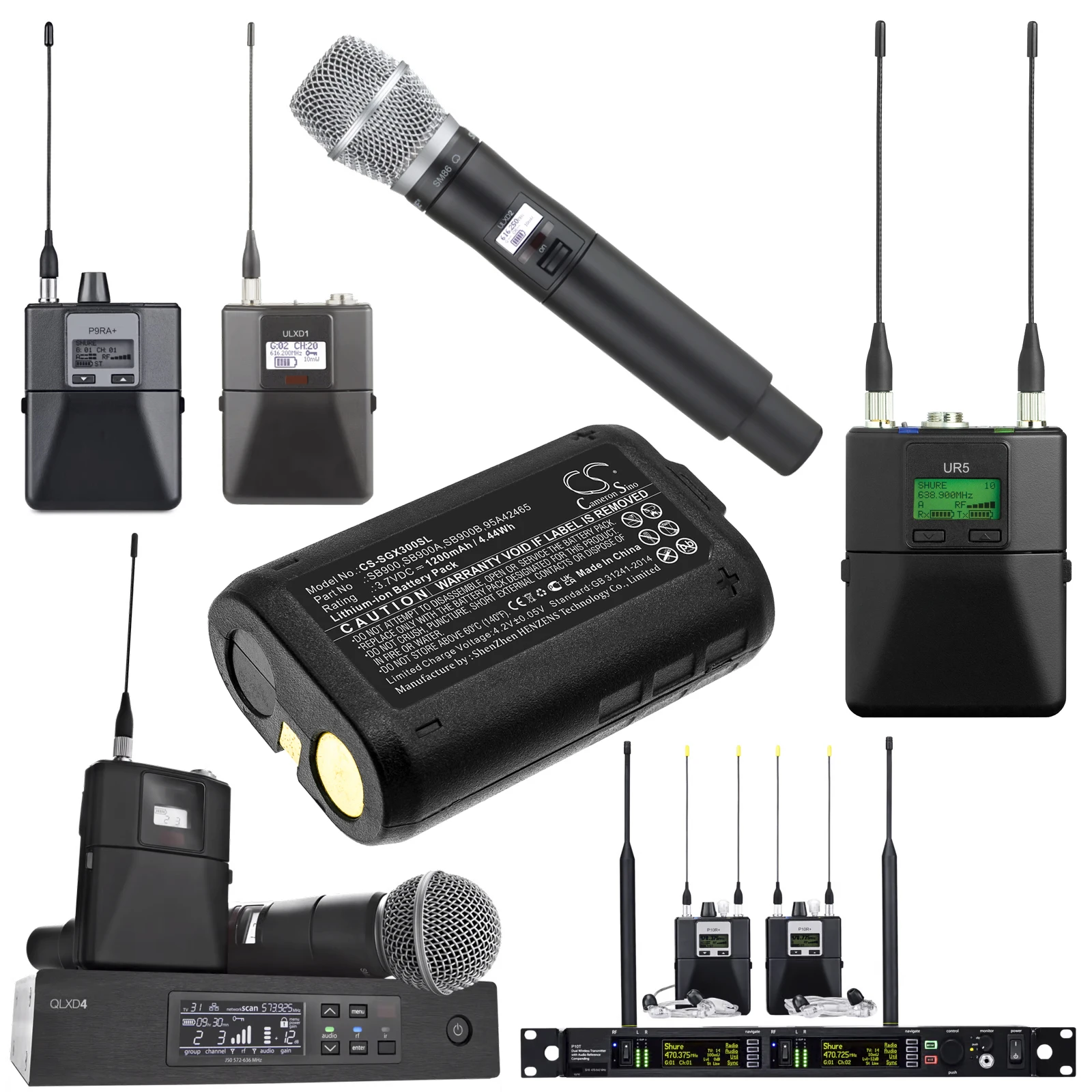 3.7V 1200mAh Battery SB900 SB900A SB900B for SHURE P9RA P10R UR5 P3RA ULXD2 ULXD1 PSM300 PSM900 PSM1000 QLX-D ULX-D