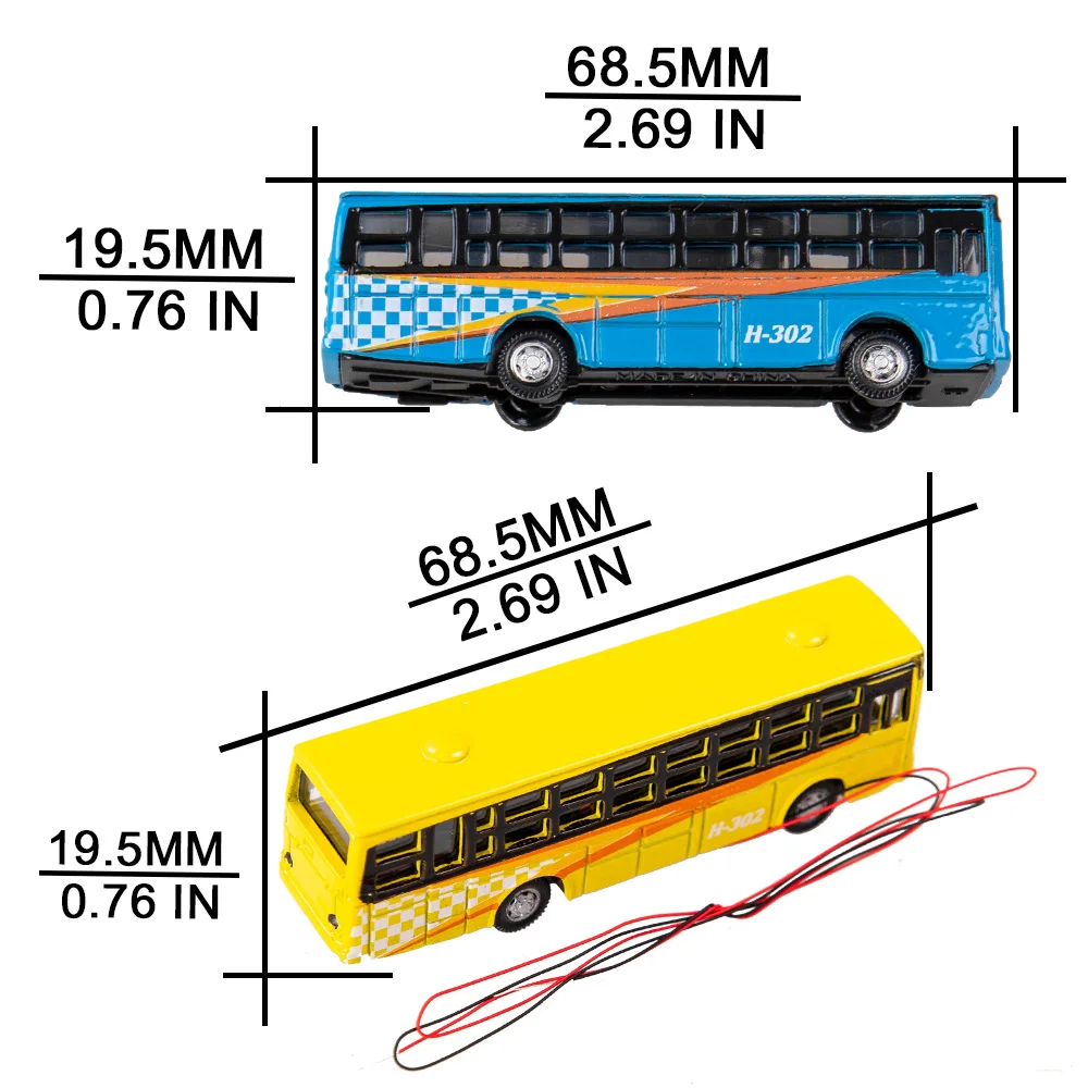 Alloy Miniature Bus Model Scale1:150 Luminous/Non-Luminous Car Kids Toys Building Scene Layout Materials Diorama Kits 3Pcs/Lot