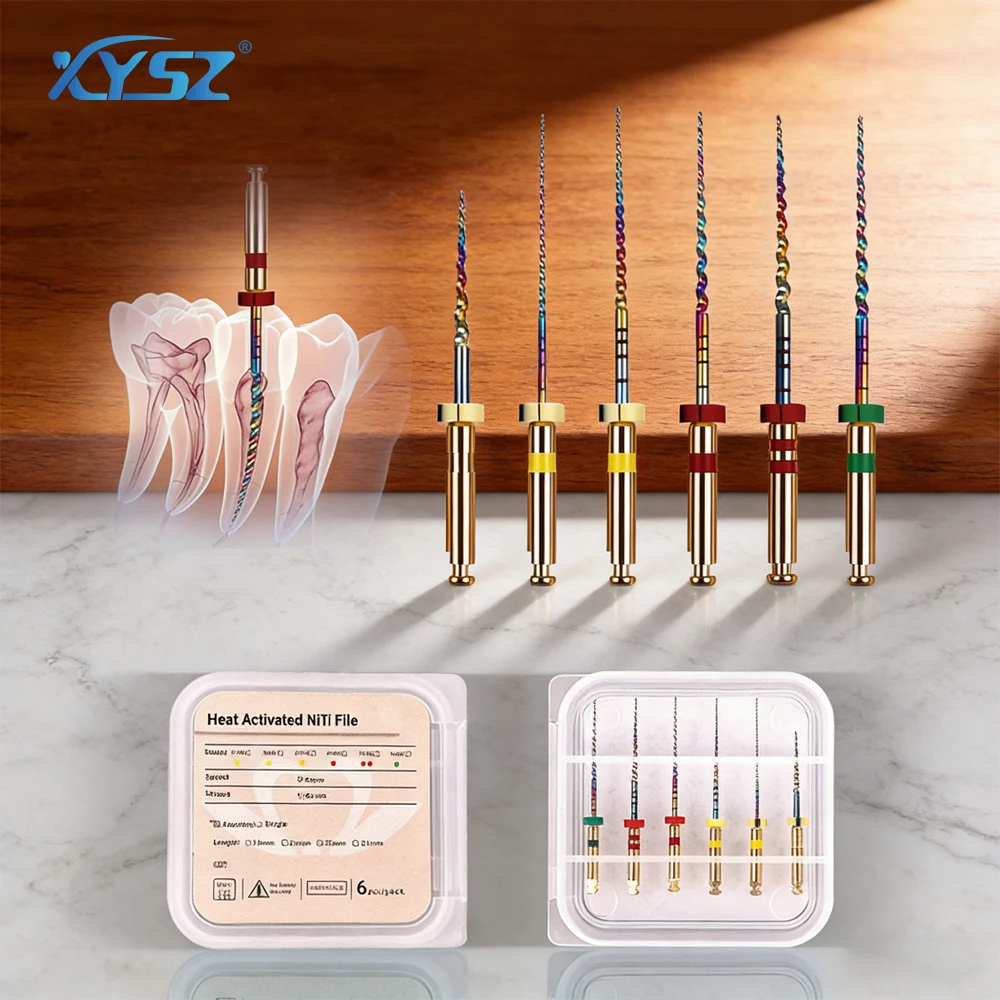 

XYSZ 6Pcs/Pack Dental Niti Heat Activated Rainbow Rotary Endo Files Use Heat Activated Canal Root Treatment Files Dentistry Tool