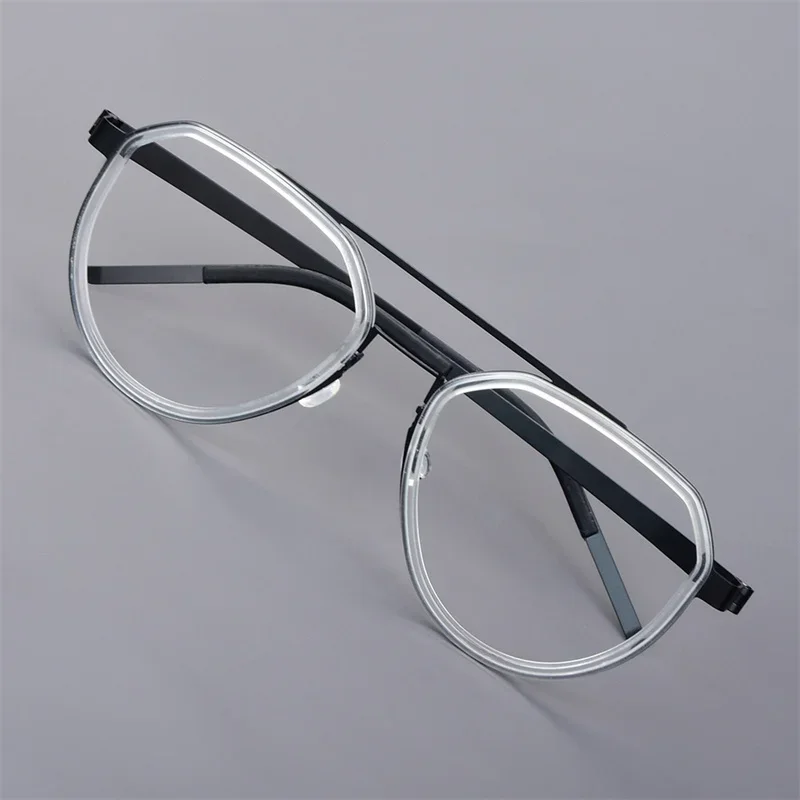 Vintage Screwless Big Face Double-beam Glasses Frame 9745 Men Women Titanium Pilot Eyeglasses Blue Designer Spectacles Eyewear