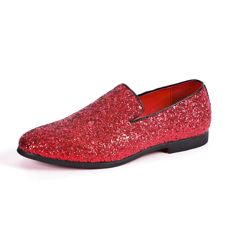 British Black Metal Buckle Shoes for Men Solid Slip-on Dress Wedding Loafers Causal Velvet Slippers Shoes Luxury Red Shoes Male