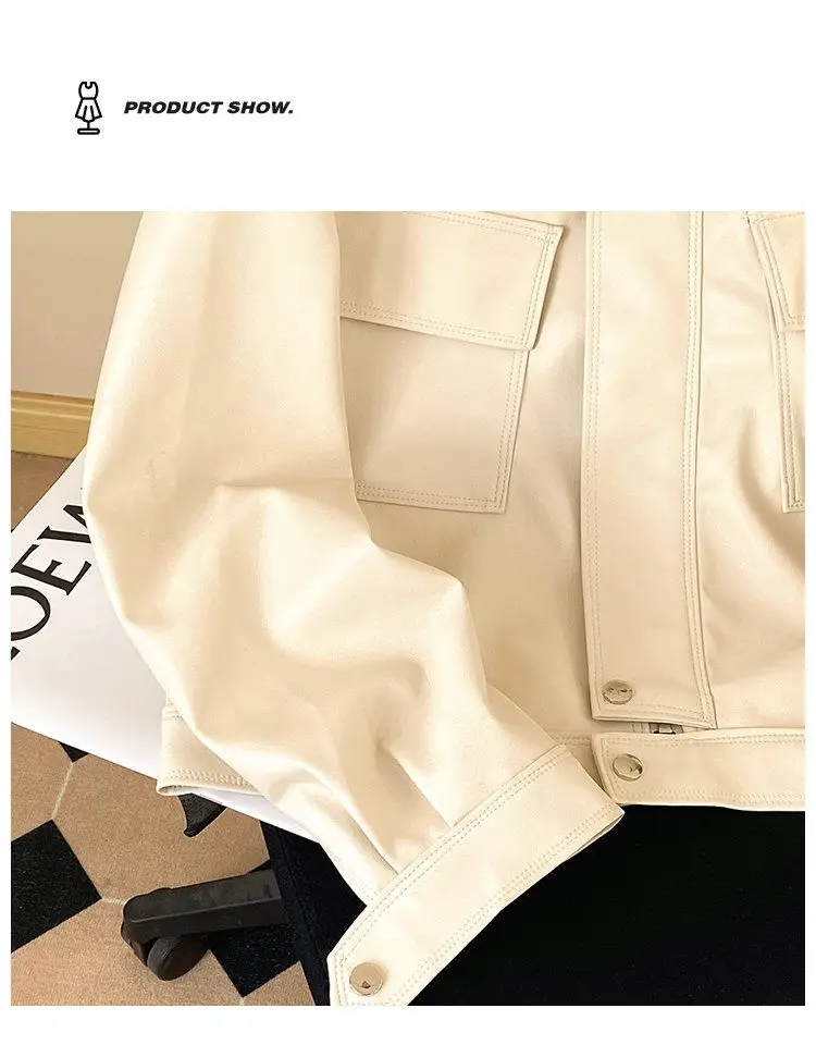 Motorcycle Leather Jacket Ladies 2026 Spring Autumn New Fashion PU Leather Coat Women Short Outcoat Stand Collar Casual Overcoat