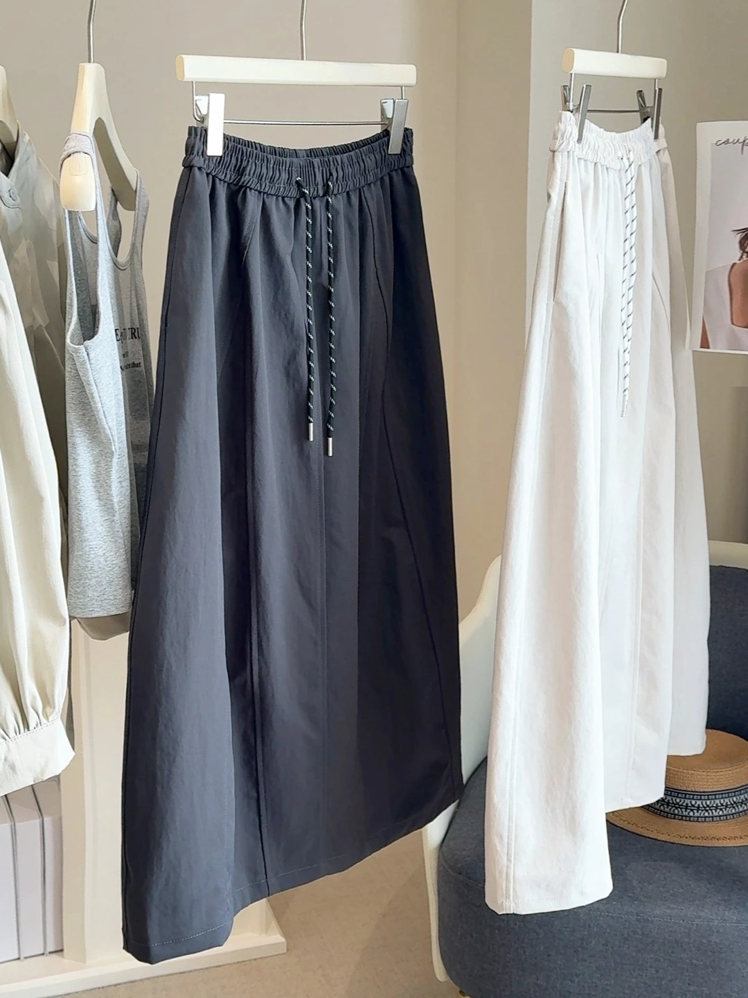 Women's Colorblock Drawstring Cargo Skirt 2026 High Waist A Line Midi Skirt Patchwork Puffy Hem Streetwear