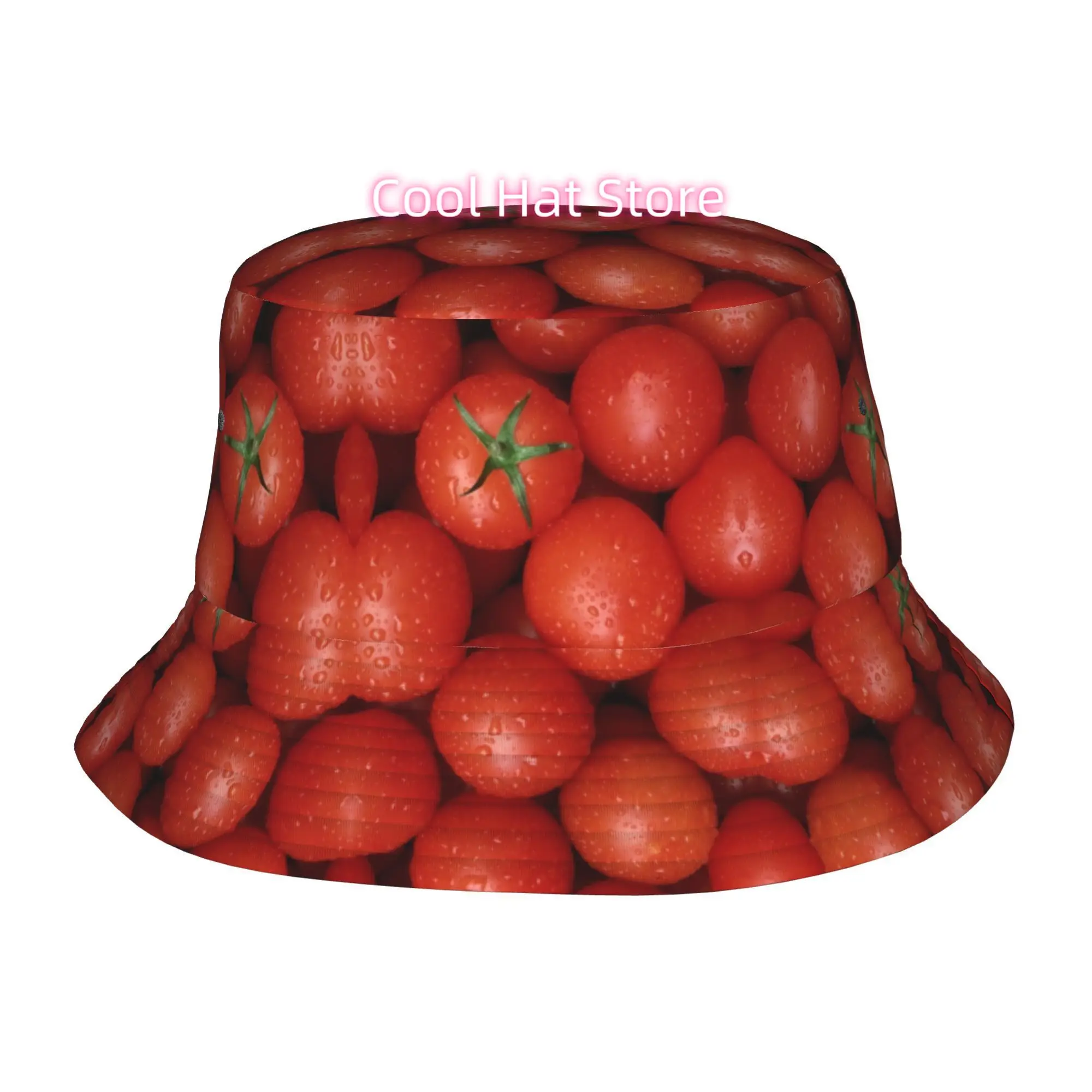 1pc Red Tomato Texture Pattern Fully Printed Fisherman Hat Beach Hat, Unisex Outdoor Sun Hat, Sun Hat, Fashionable Bucket