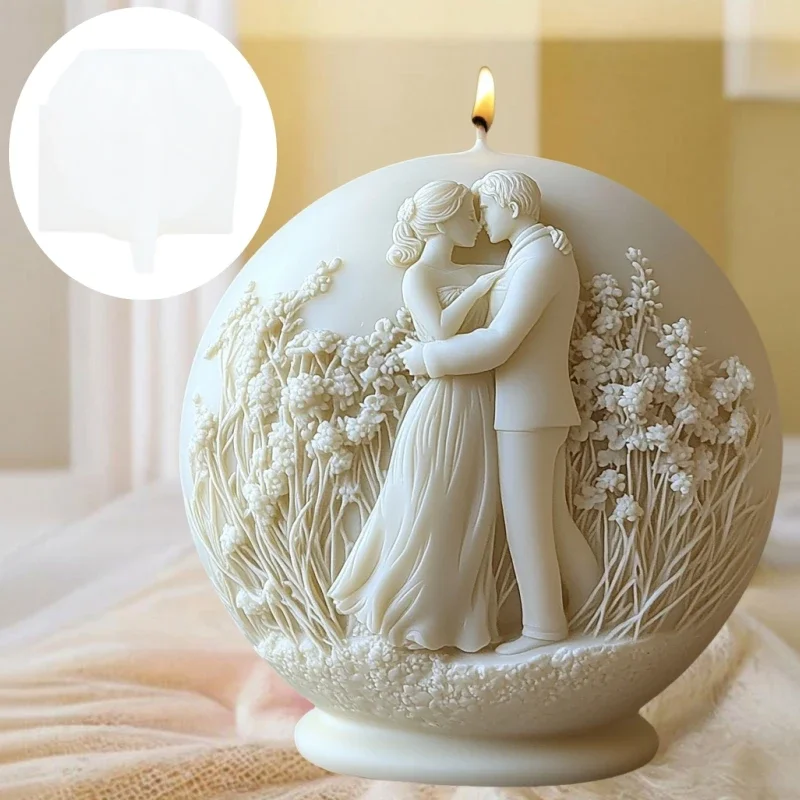 Male female couple embossed spherical candle silicone mold wedding decor couple wedding embossed goddess Ball resin gypsum mold
