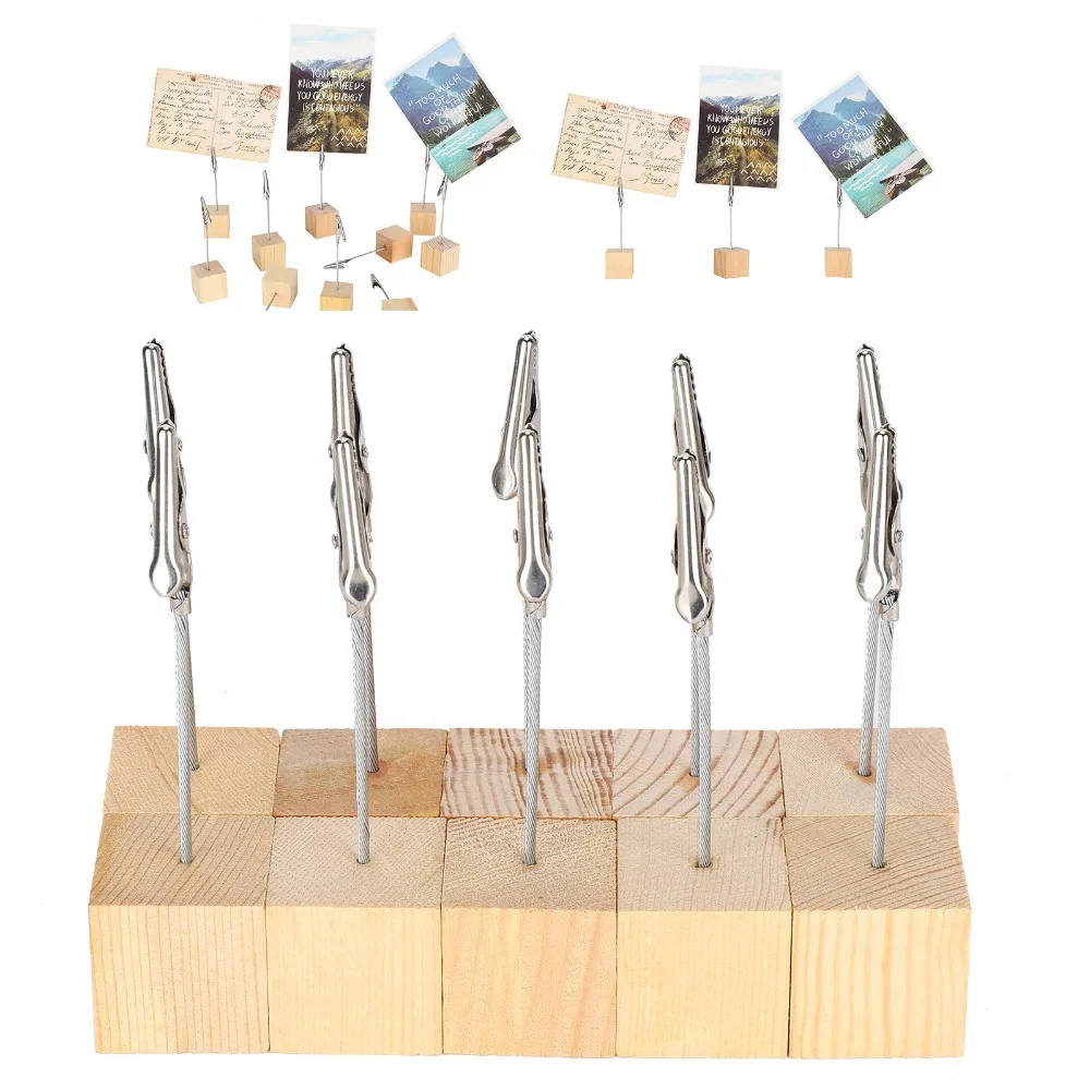 10 PCS Pine Wood Base Note Clamp 11.5*2.5cm Alligator Clip Note Clip Multi-purpose Wood Color Table Cards Holder Paper Note Clip