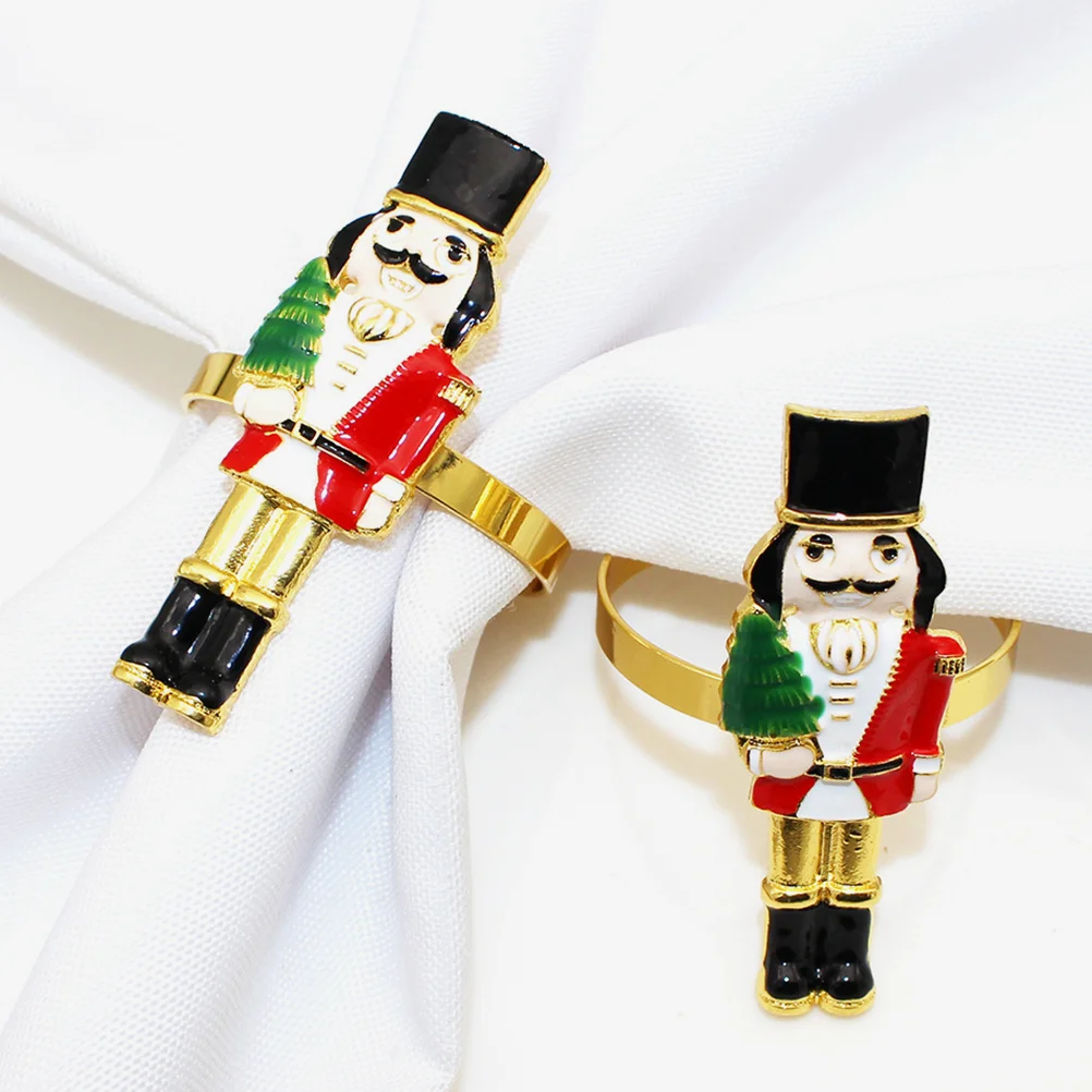 

4 Pcs Nutcracker Walnut Soldier Napkin Buttons Holiday Party Decorations (4) 4pcs Banquet Rings Alloy Buckle