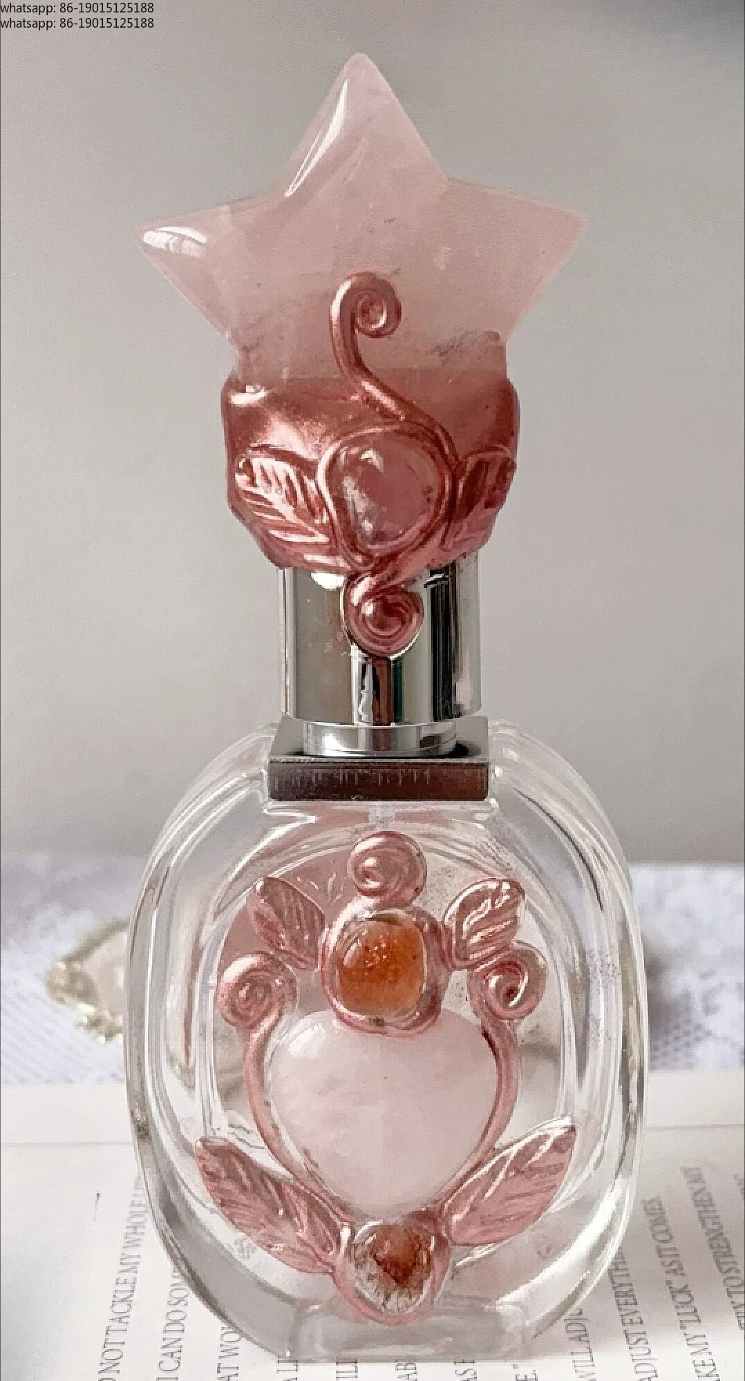 

Natural White Crystal Pillar Pink Citrine Star Handmade Scepter Magic Bottle Perfume Spray Ornament