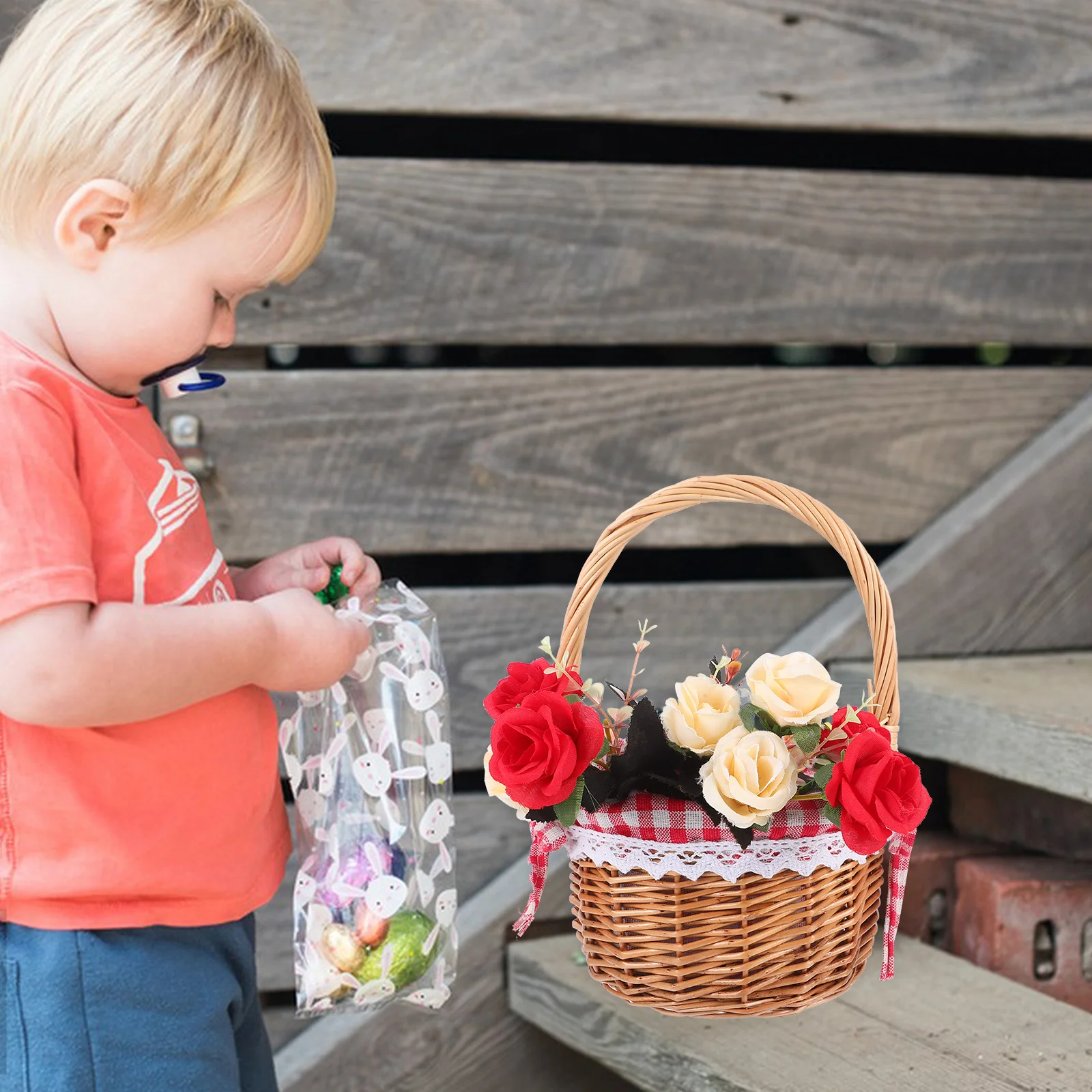 

Handwoven Flower Basket Natural Willow Rattan Storage Decorative Basket For Wedding Easter Picnic Fruits Vegetables