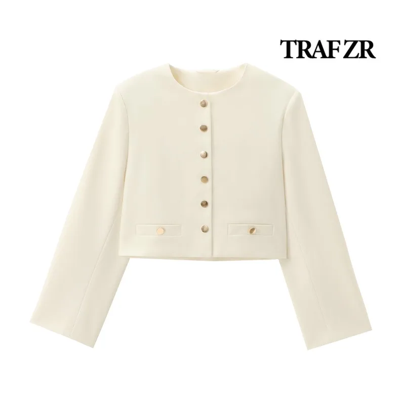 

TRAF ZR Jackets Lady Trend 2024 O-neck Short New in Vintage Top Femme Chic Lady Comfortable Women's Luxury Casual Cozy Jackets