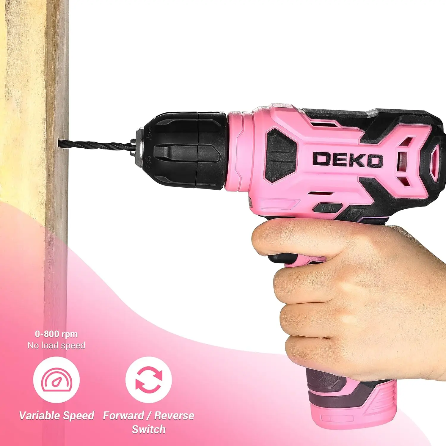 DEKO 8V Pink Cordless Drill, Drill Set with 3/8\
