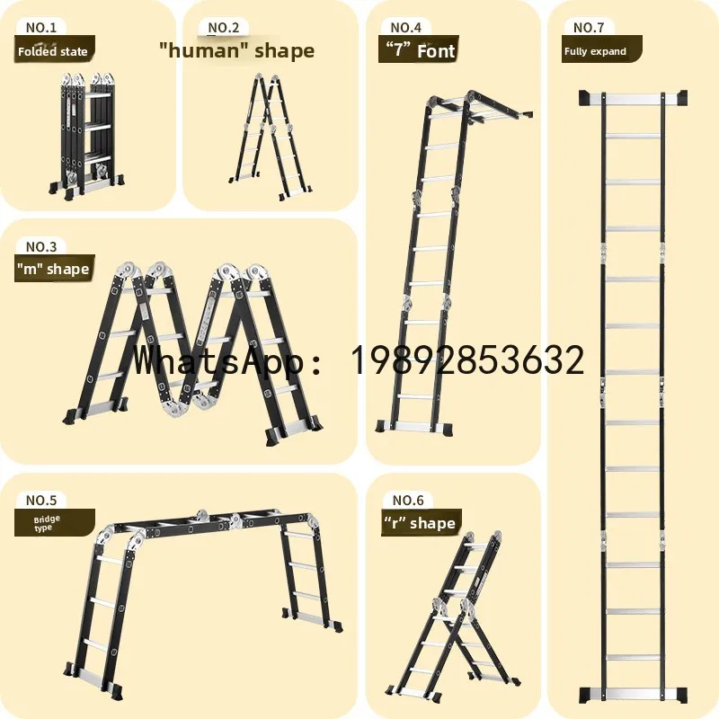 PYJ multifunctional iron-aluminum combined folding herringbone ladder four-fold telescopic ladder straight ladder