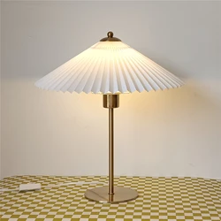 Retro LED Floor Lamps with Pleated Lampshade Bedside Umbrella Desktop Lights Study Bedroom Lighting Adjustable Angle Table Lamp