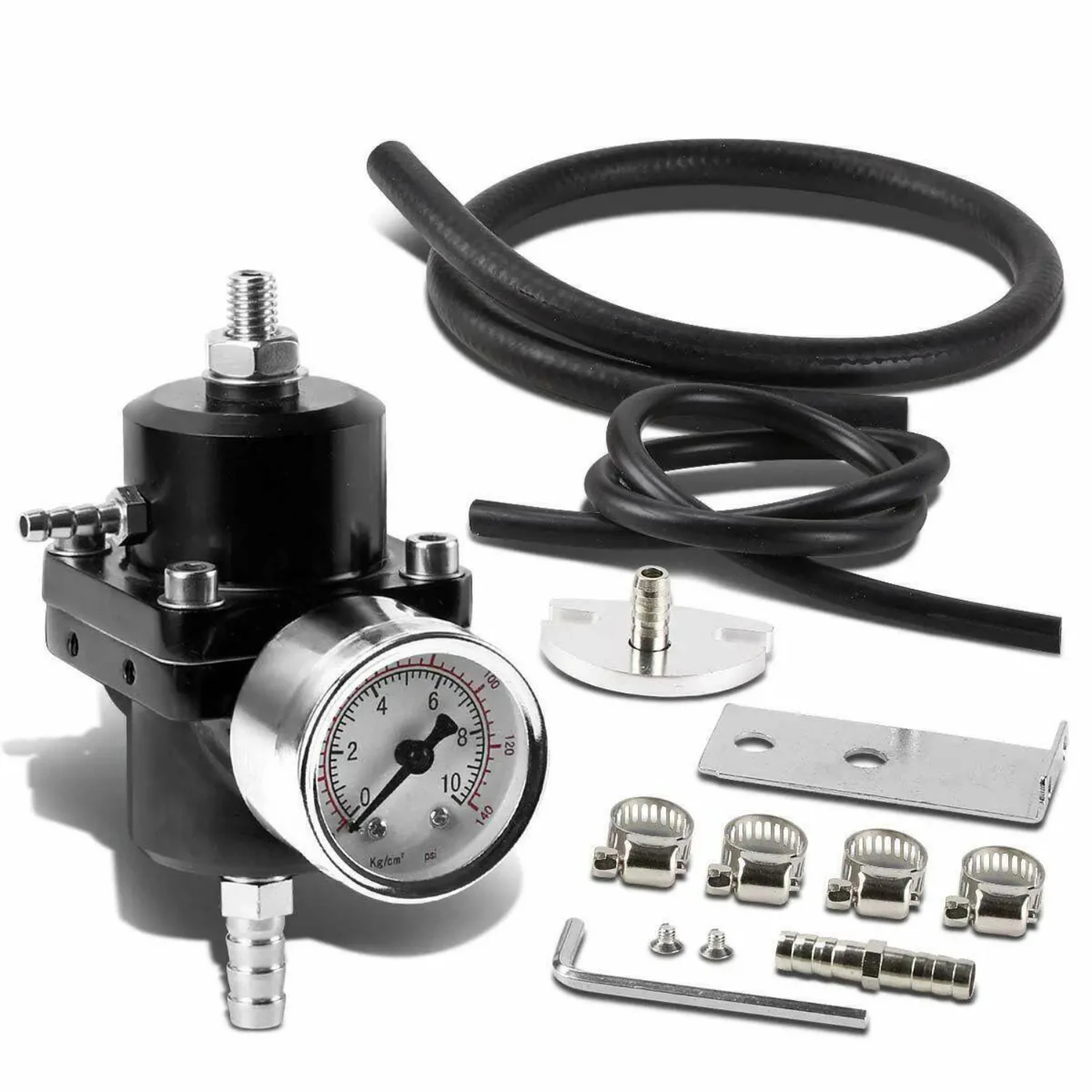 Aluminum  Adjustable Fuel Pressure Regulator + Gauge+ Fitting Kit Black