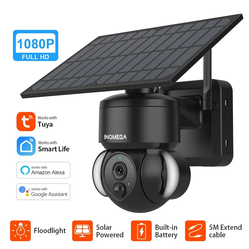 Go! TUYA Camera with Solar Panel, PIR Motion Detection, Can Be Installed Separately, Video Surveillance CCTV Supports Alexa