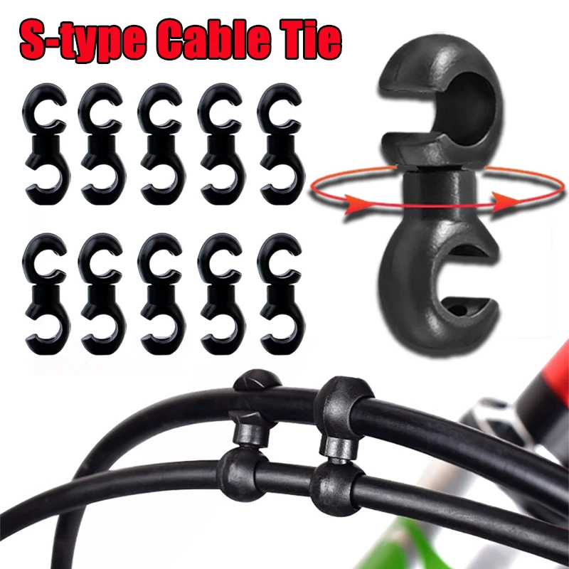

10/50PCS Bicycle Cable Organiser S-shaped Cable Clip Black Plastic Cable Management Clip 360-degree Rotation Motorcycle Parts