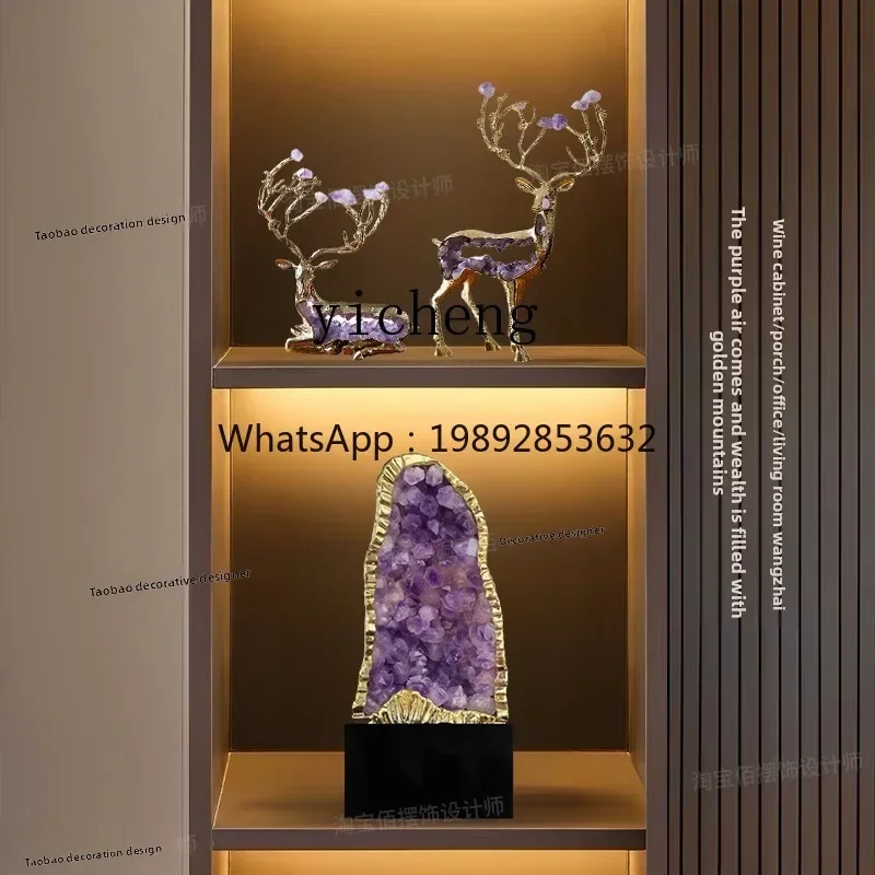 Lucky Amethyst Ornament Backing Mountain Stone Wine Cabinet Ziqi Donglai Amethyst Cluster Crystal Cave-X12