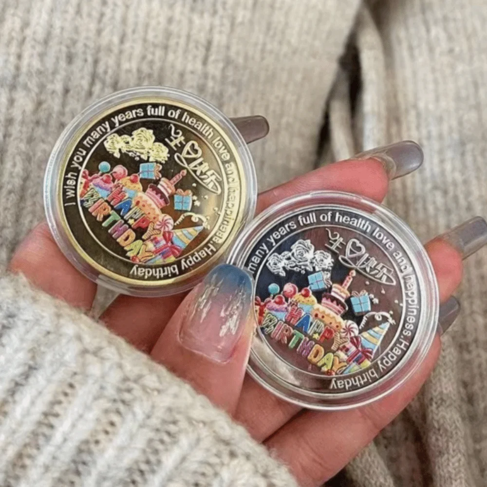 Exquisite Happy Birthday Commemorative Coin Color Painting Good Luck Happiness Medal Cake Gift Souvenir Coin New Year