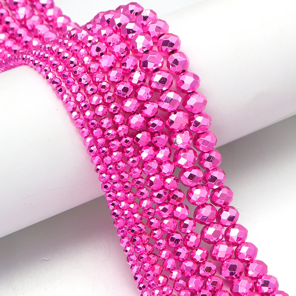 1 Strang 3/4/6/8 mm facettierte Kristallperlen, pinkfarbenes Glas, lose Abstandsperlen für die Schmuckherstellung, DIY-Armband, Halskette, Zubehör
