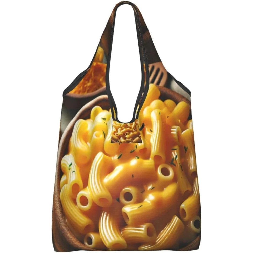 Bolsa de compras reutilizable plegable para comestibles con salsa de queso y macarrones, bolsa de compras impermeable