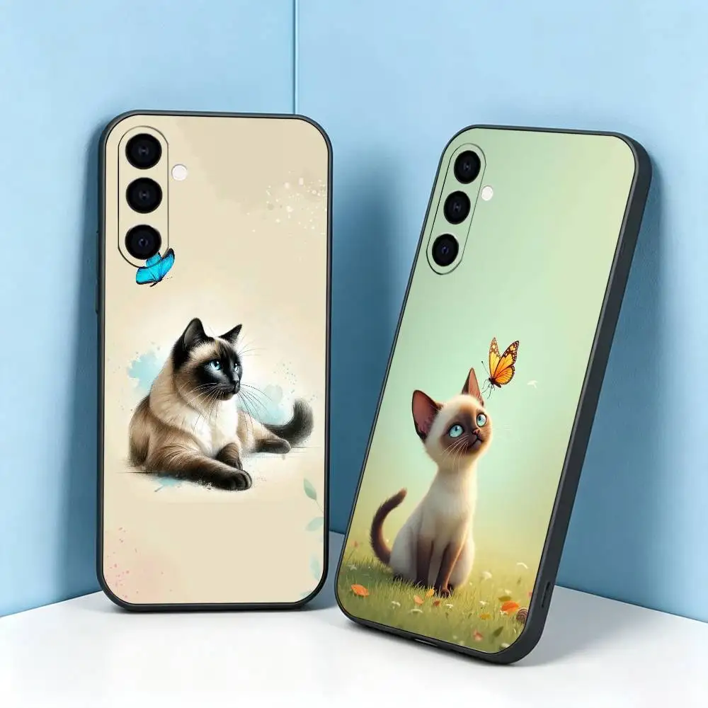Cute Siamese-E Cat  Phone Case Black Silicone Soft For Samsung Galaxy A73,A72,A71,A70,A53,A52,A51 Gift