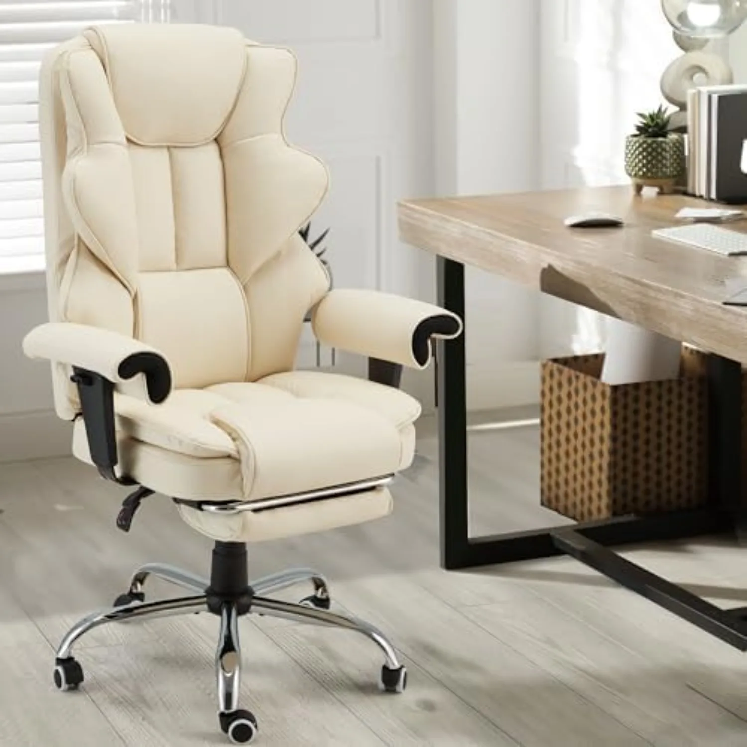 6-Point Massage Executive Chair,Heat Office Chair,Ergonomic Home Office Desk Chairs with Retractable Footrest and