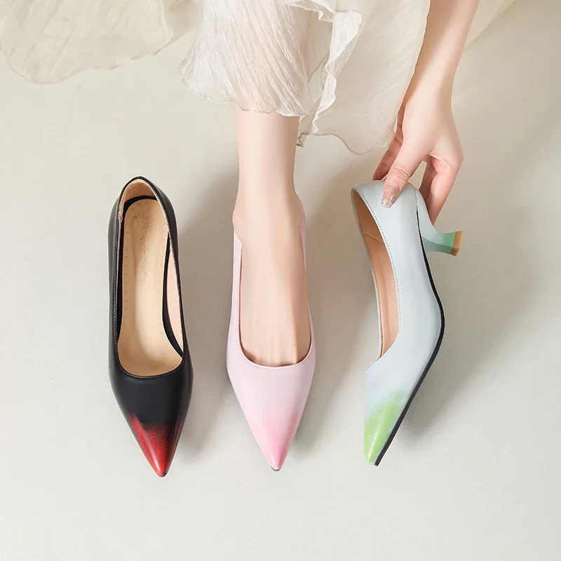 2024 new spring autumn women pumps plus size 22-26.5cm brush colors PU upper pointed toe high heel women shoes fashion